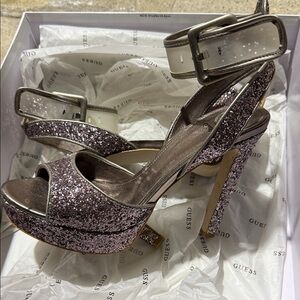 GUESS Women's Sparkling Heels - Silver and Pink